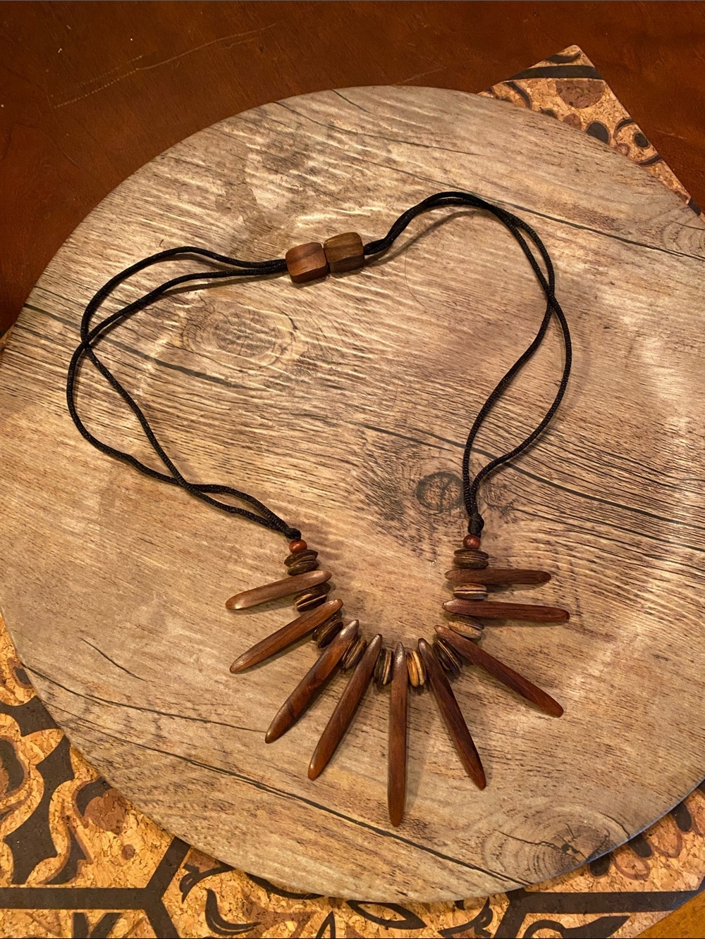 Source Unknown Brown Wooden Spike Necklace